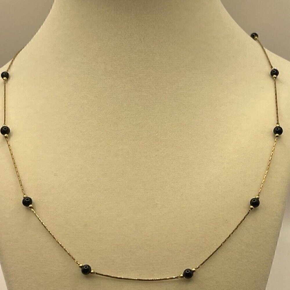 Monet Gold Tone With BlackVintage Designer Signed Cut Out Thin Necklace …
